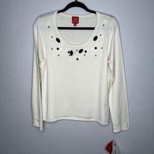 O Oscar By Oscar De La Renta Women’s Floral Appliqué Sweater White Size L NWT